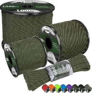 Reflective 550 Paracord Rope 4mm, Heavy Duty 13 Strand Utility Cord for Camping, Hiking, Fishing, Tent Setup, Hammock, Outdoor Gear & Emergency Use, Army Green