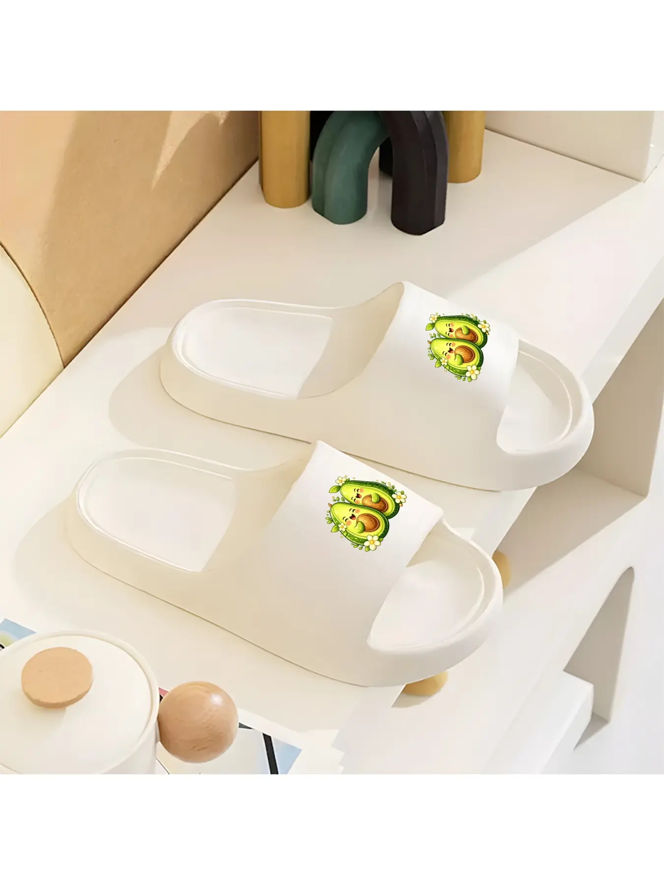 Cute Avocado Couple Slippers Adorable Cartoon Fruit Design with Smiling Faces and Flowers Cozy Comfortable Home Shoes for Women and Men Fun Green Avocado Print Slippers Perfect Gift for Food Lovers L