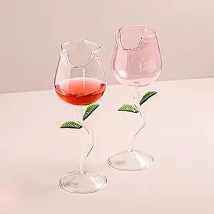 Cute Rose Wine Glasses Rose Flower Cocktail Glass Flower Shaped Cocktail Wine Glass Set for Gifts Party Dinner Wedding Valentines Day Festival Drinkware