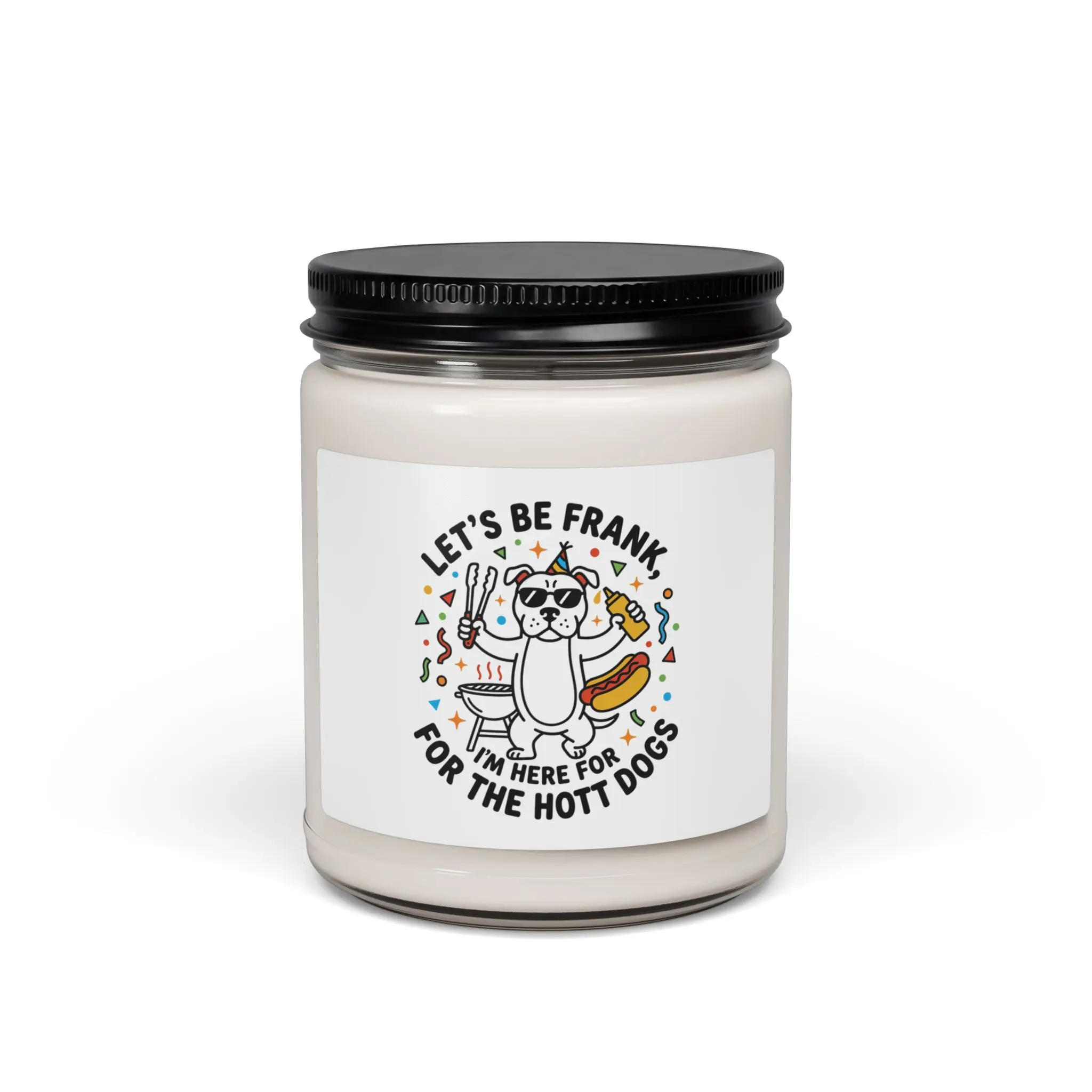 9oz Clean Cotton Scent Non-Toxic Aromatherapy Natural Wax Candle with Wick - Let's Be Frank Hot Dog Pun Retro Glass Jar, 2.8x3.5", 50-60 Hrs Burn Time, Independence Day Patriotic Home Decor Supply