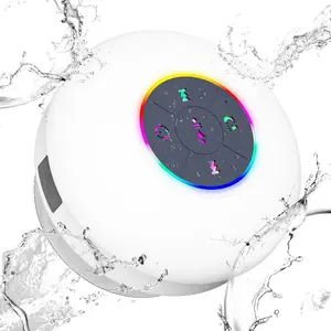 Shower & Outdoor Speaker - 10M, Suction Cup Powerhouse IPX7 w/RGB Party Lights - Ultimate Bath Companion (White)