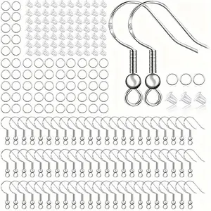 925 Silver-Plated Earring Making Kit, 400pcs/set DIY Earring Making Kit, Including Ear Hooks, Jump Rings, Silicone Ear Plugs, Jewelry Making Accessories