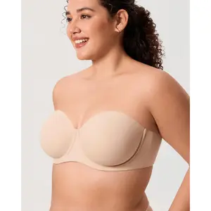 DELIMIRA Women's Inbarely Lift Strapless Bra Plus Size Full Coverage Unlined Underwire Seamless Bras