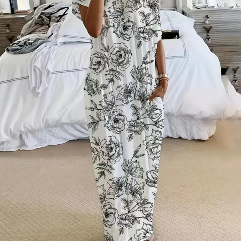 【Black Friday】Women’s Tie-Dye/Butterfly/Heart Print Sleepwear, Round-Neck Short-Sleeve Loose-Fit Casual Nightgown, Comfortable Lounge Dress with Pockets