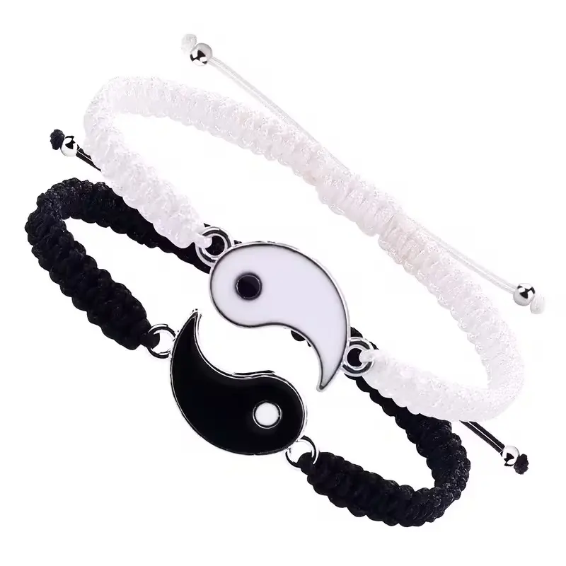 2pcs Best Friend Bracelets for 2, Adjustable Cord Thread, Yin Yang Matching Bracelet, Bff Friendship Gift, Suitable for Women, Bracelet for Couples