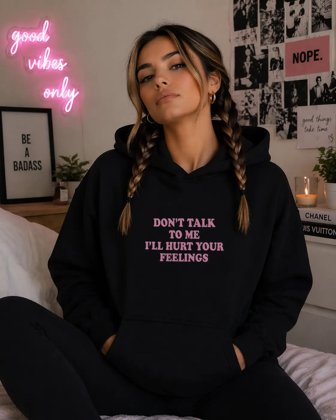 Women's 'Don't Talk To Me' Graphic Hoodie, Athletic Pullover in Soft Cotton-Polyester with a Front Pouch Pocket
