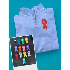 Awareness Ribbon Embroidered Ash Gray Quarter Zip Pullover