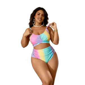 Tummy Control High Waist Bikini for Beach Confidence Women's Swimsuits Set Stained Glass Print One-Shoulder Top & High-Waisted Bottom Plus Size suit tankini
