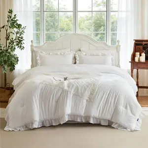 Queen Comforter Set White, Comforter Set 7 Pieces for Girls, Vintage Cottagecore Bed Sets Boho Bed in a Bag,-Soft & Comforter for All Season