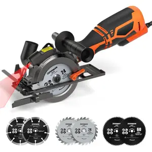 Circular Saw, 5.8A 4-1/2" Circular Saw w/Laser, Metal Auxiliary Handle, 6 Blades (4½", 4¾"), Cutting Depth 1-11/16" (90 ° ), 1-3/8" (45 ° ), Ideal for Wood, Soft Metal, Plastic, Tile - MCS01A