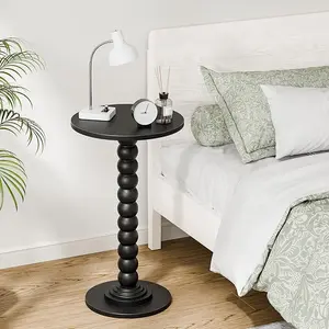 Modern round side table, solid wood leg accent nightstand end table, brown compact drink table, versatile for small spaces—living room, bedroom, corner, office