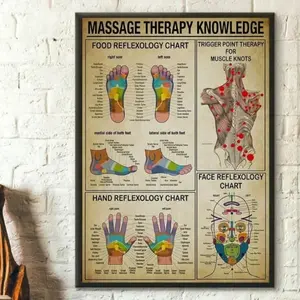 Aluminum Educational Foot Reflexology Chart and Trigger Point Art for Massage Therapy School Decor and Home Wall Decor