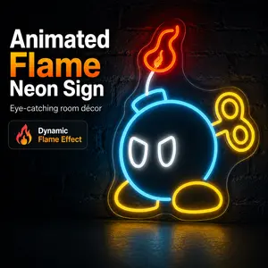 Animated Flame Bomb Neon Sign, USB Powered LED Cartoon Bomb Wall Light, Game Inspired Neon Room Decor for Gaming Room, Bedroom, Dorm, Man Cave, Party Backdrop, Cool Gift for Gamers