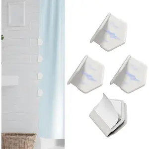 4 Pack   Shower Curtain Clips for Liner, Self-Adhesive  Shower Curtain Keeper, Enlarged Design &   Windproof Splash Guard Holders (White)