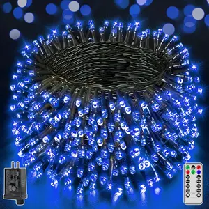 500 LED 164 FT Christmas Lights,  Outdoor String Lights with Remote and Timer, Christmas Tree Lights with 8 Modes Dimmable, Fairy Lights for Holiday Decor (Blue)