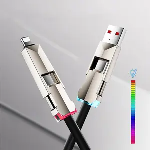 240w 4-In-1 USB-C Charger Cable, PD Fast Charging & Data Sync, Breathable LED Light Design, Durable Zinc Alloy Material
