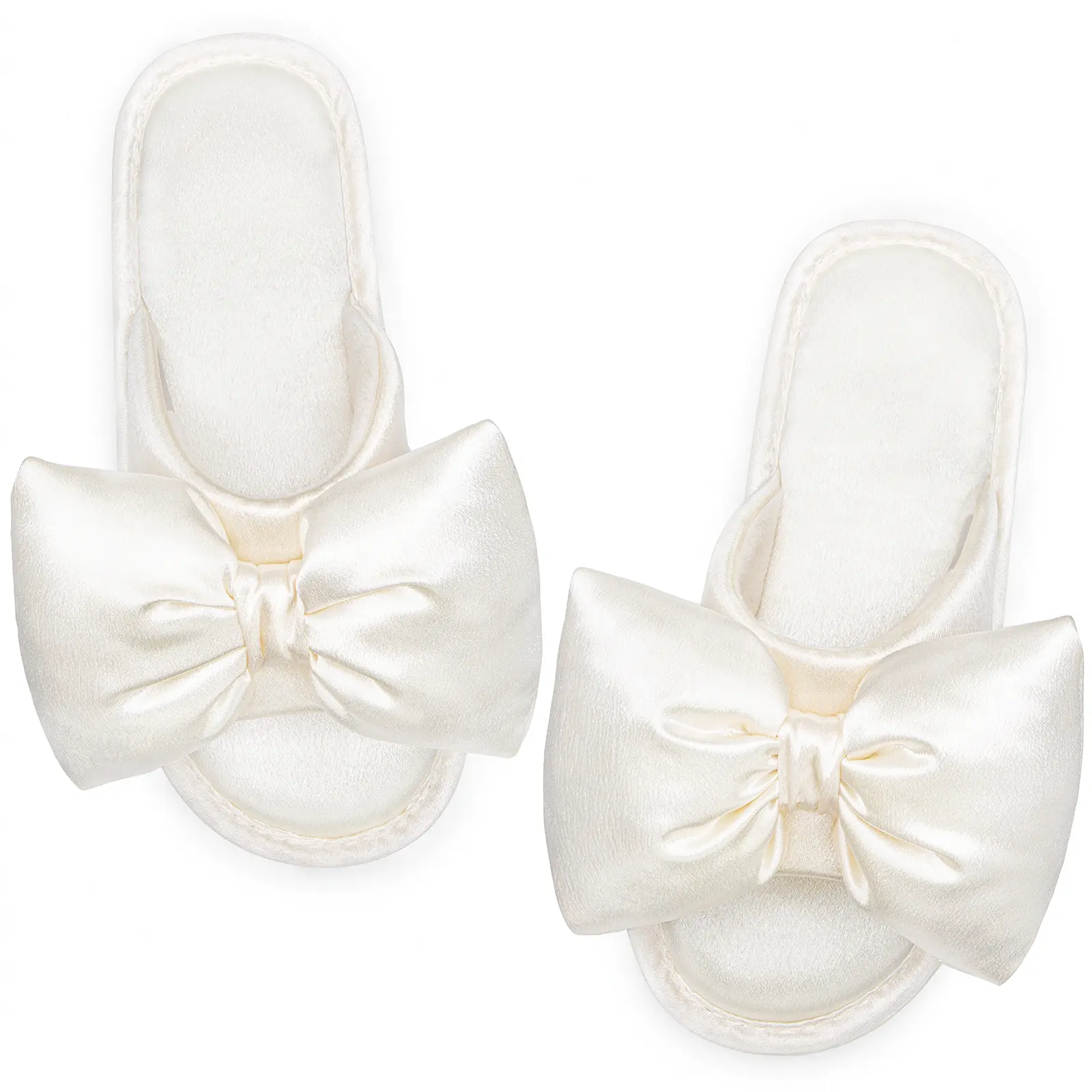 EverFoams Women's Satin Open-Toe Bow Slippers Memory Foam Indoor Bedroom House Shoes