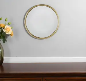360 Stand 10 in. Gold Round Modern Iron Frame Wall Mirror - Textured Ring, Glass, Wall Mount, Geometric Home Decor Element, Easy Installation, Frame Wall-Mounted Mirrors