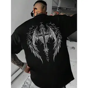 Dark Wing Print Silk Tee Men's Luxury Streetwear Short Sleeve T-Shirt for Night Out Fashion, Edgy Elegant Style & Modern Goth Aesthetic