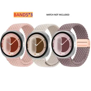 Sports magnetic strap compatible with Samsung Galaxy Watch 8（40mm/44mm）/Galaxy Watch 8 Classic（46mm）/Galaxy Watch Ultra/Ultra（2025 47mm Elastic Nylon Braided Bracelet for Men and Women, Smartwatch Accessories, 3-Piece Set Watch Straps