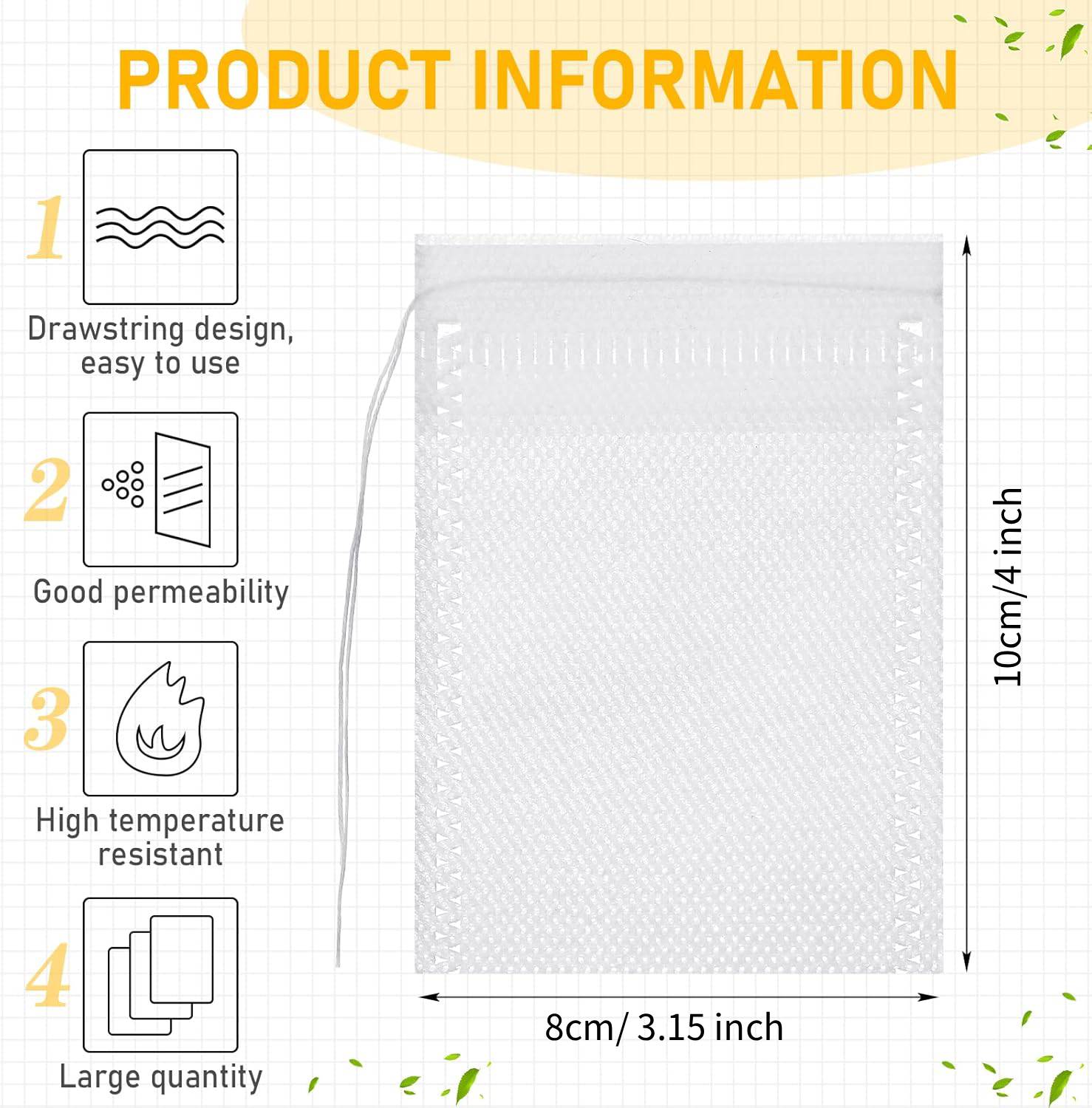 100 Pack Drawstring Bags, Disposable Small Mesh Bags for Cooking, Soaking Medicinal Liquor, Tea Coffee Filter, DIY Craft Spices Storage, Weeding Party Favor