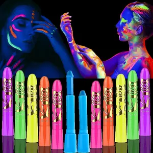 12 Pieces Neon Glow-in-the-Dark Face & Body Paint Sticks, Fluorescent Crayons Makeup Face Paint Kit for Kids and Adults, Cosmetic