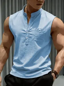 2026 New Men's Fashion Casual Lightweight Breathable Sleeveless Henley Shirts - Summer Beach Resort Style, Summer Casual & Business Casual Tank Tops, with Button Collar, Suitable for Outdoor Activities, Beach, and Sea, Regular Fit Men's Apparel Gifts