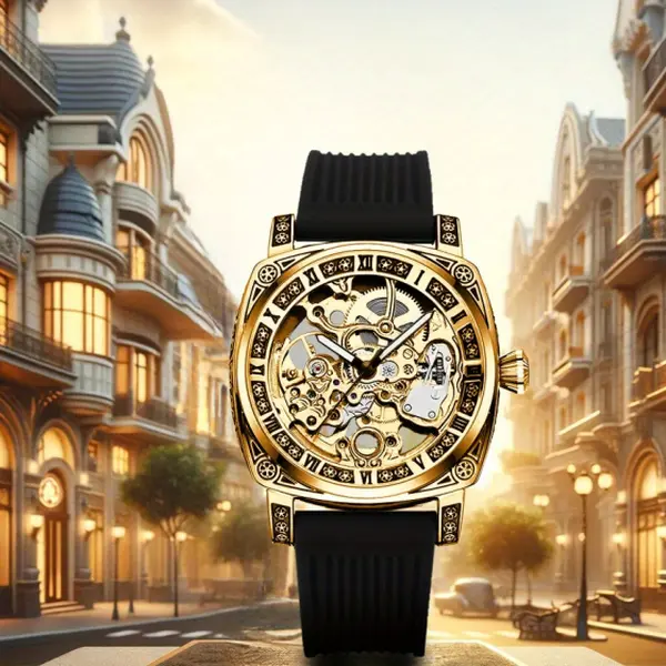 Men's Vintage Silicone Watch for Urban Explorers, Automatic, Retro Carved Dial, 30M Resistant, Stylish & Durable. Styling Belt