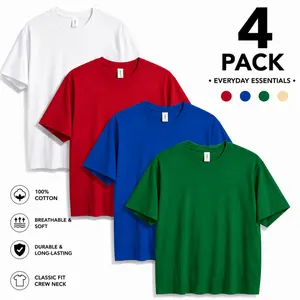 4 Pack Cotton T Shirts for Men, Everyday Essential Crew Neck Tee Set, Soft Breathable Basic Shirts, Oversized Summer Tees, Minimal Streetwear Fashion, Casual Gym Outfit Pack