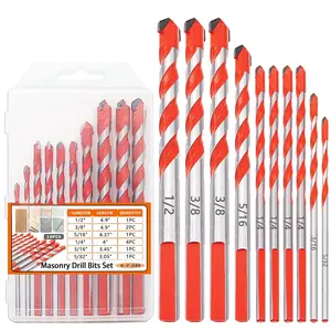 Concrete Drill Bit Kit (10PCS) Masonry Drill Bit Set for Concrete/Glass/Stone/Brick/Tile/Plastic/Ceramic and  Size 5/32"-1/2" Drill Bit Set