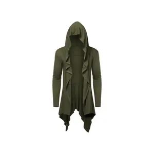 Halloween Men's Gothic Victorian Cape Coat - Long Hooded Cape Shawl Collar, Lightweight Dracula Costume Suitable for Halloween, Role Play, Theme Party - Elegant Period Costume with Pockets, Ghostly Elegant Coat