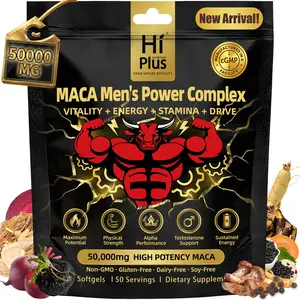 HiPlus 50,000mg Shilajit Maca Capsules with Ashwagandha and Panax Ginseng for Natural Energy, Stamina and Vitality Support for Men 150 Softgels