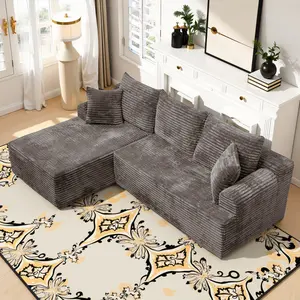 Modular Corduroy Cloud Sofa Easy-Assemble Modular Sectional with Stain-Resistant Fabric L-Shaped Cloud Couch