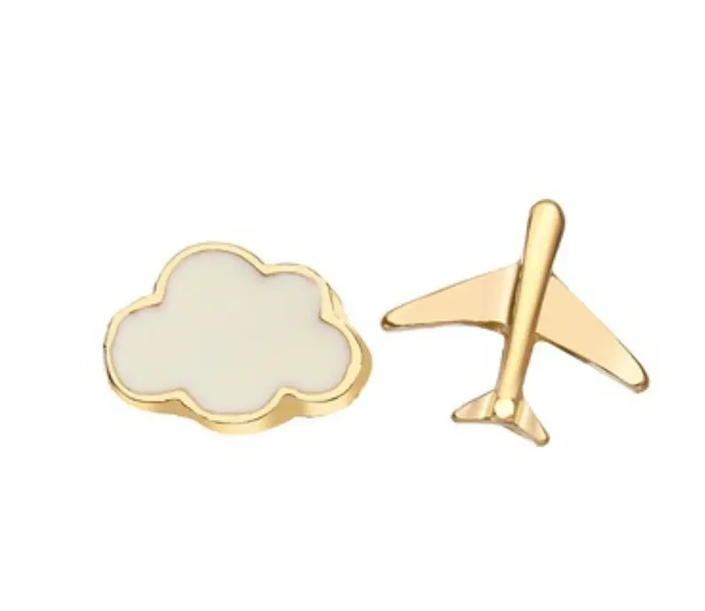 Airplane & Cloud Stud Earrings - Asymmetrical Airplane & Cloud Stud Earrings - Asymmetrical