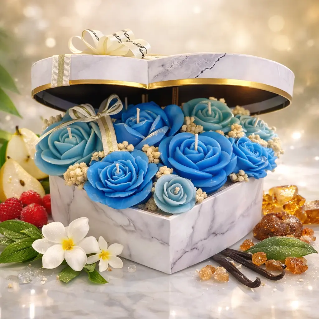 Handmade Luxury Heart Flower Aromatherapy Candle Bouquet Gift Box, Home Decor Home Supplies Item