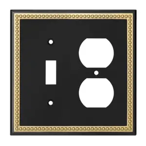Harmon Black and Brushed Gold Single Toggle / Single Duplex Decorative Switchplate Cover