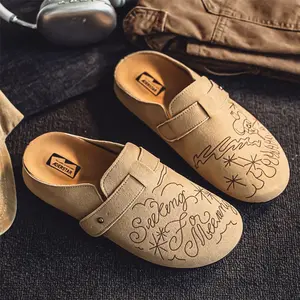 Men’s Soft Classic Decor-Enhanced Embroidered Suede Mules, Casual Slip-On Clogs, Streetwear Loafers, Comfortable Footwear Shoe