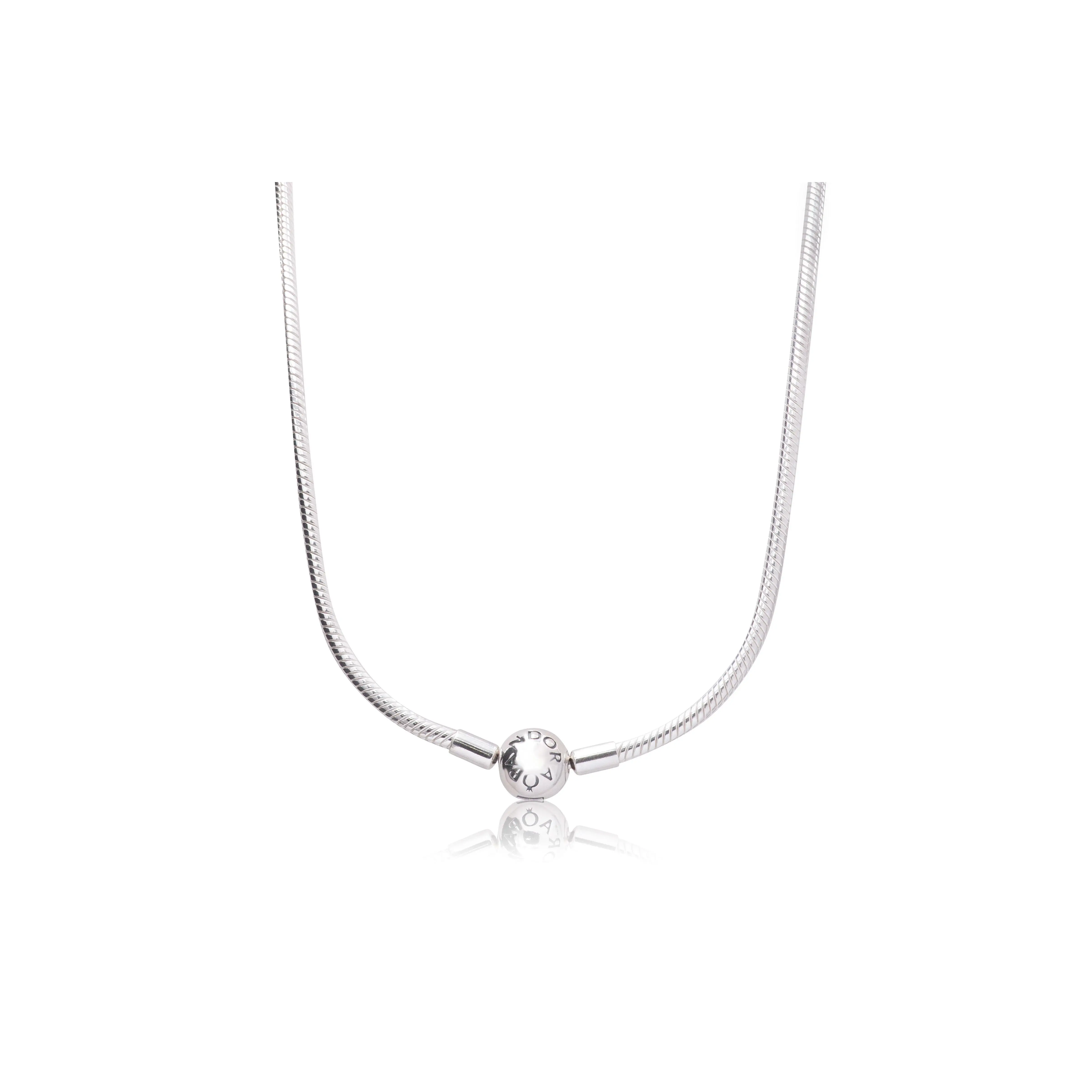 PANDORA Moments Sterling Silver Snake Chain Necklace with Embossed Ball Clasp for Charms, 590742HV-50 PANDORA Moments Sterling Silver Snake Chain Necklace with Embossed Ball Clasp for Charms, 590742HV-50