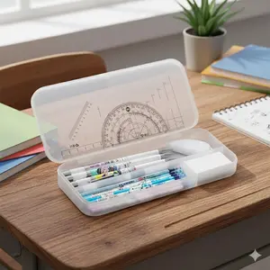 Multifunctional Rectangle Plastic Pencil Case & Makeup Organizer, Large Capacity Layered Design for School Supplies, Scratch-Resistant Cosmetic Storage Box with Ins Aesthetic, Back to School Gift for Students, Cute Makeup Organizer