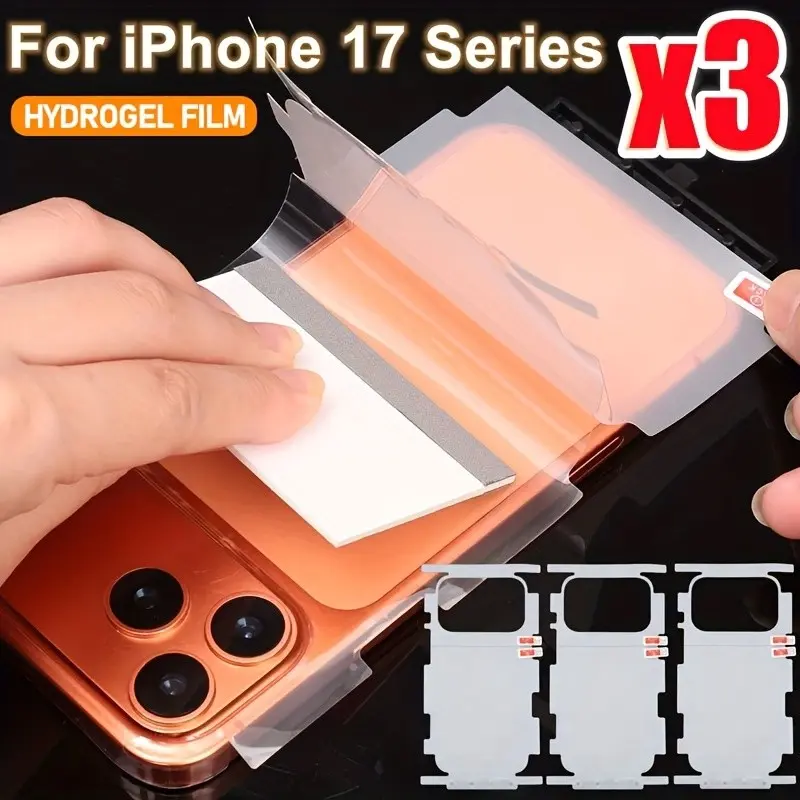 3 Sets Back Hydrogel Film Border Frame Stickers Compatible With iPhone 17/Air/17 Pro Max/16/16e/16 Pro/15/14/Plus/13/12/Pro/Max Back Side Full Cover Protective Screen Protectors Smartphone Accessories Cellphone Accessory