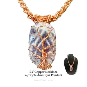 24" Copper Necklace & ripple Amethyst Pendant
