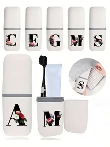 1pc Flower Initial Letters A-Z Portable Toothbrush Case, Keep Your Toothbrush Clean And On The Go!Travel Toothbrush Holder, Portable Toothbrush Cup Cover, Suitable For Travel, Camping, Business Travel, And School, Multi-Purpose Toothbrush Cup
