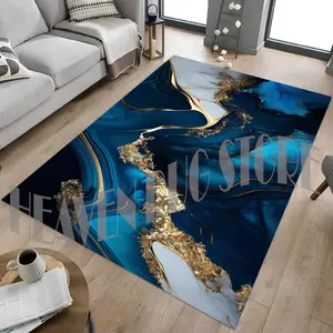 Marble Rug, Blue White and Gold Marble Rug, Marble Rug, Decor Marble Rug, Marble Texture Rug, Living Room Rug, Marble Design Rug