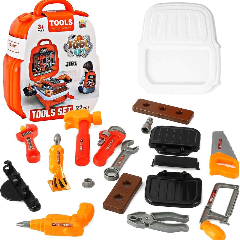 Kids 22Pcs Tool Set -Construction Toy with Toolbox &Electronic Drill, Pretend Play forToddlers Aged 3-7, Birthday Giftfor Boys and Girls 4-6 Years old