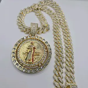 LA SANTA MUERTE/THE GRIM REAPER fashion necklace  clear multi-stones gold-plated rotable pendant