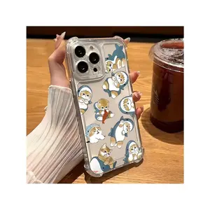 Cartoon Cute Cat Shark Pattern Phone Case For IPhone 16 15 14 13 12 11 Pro Max X XR XS MAX  Shockproof Transparent Soft Back Cover