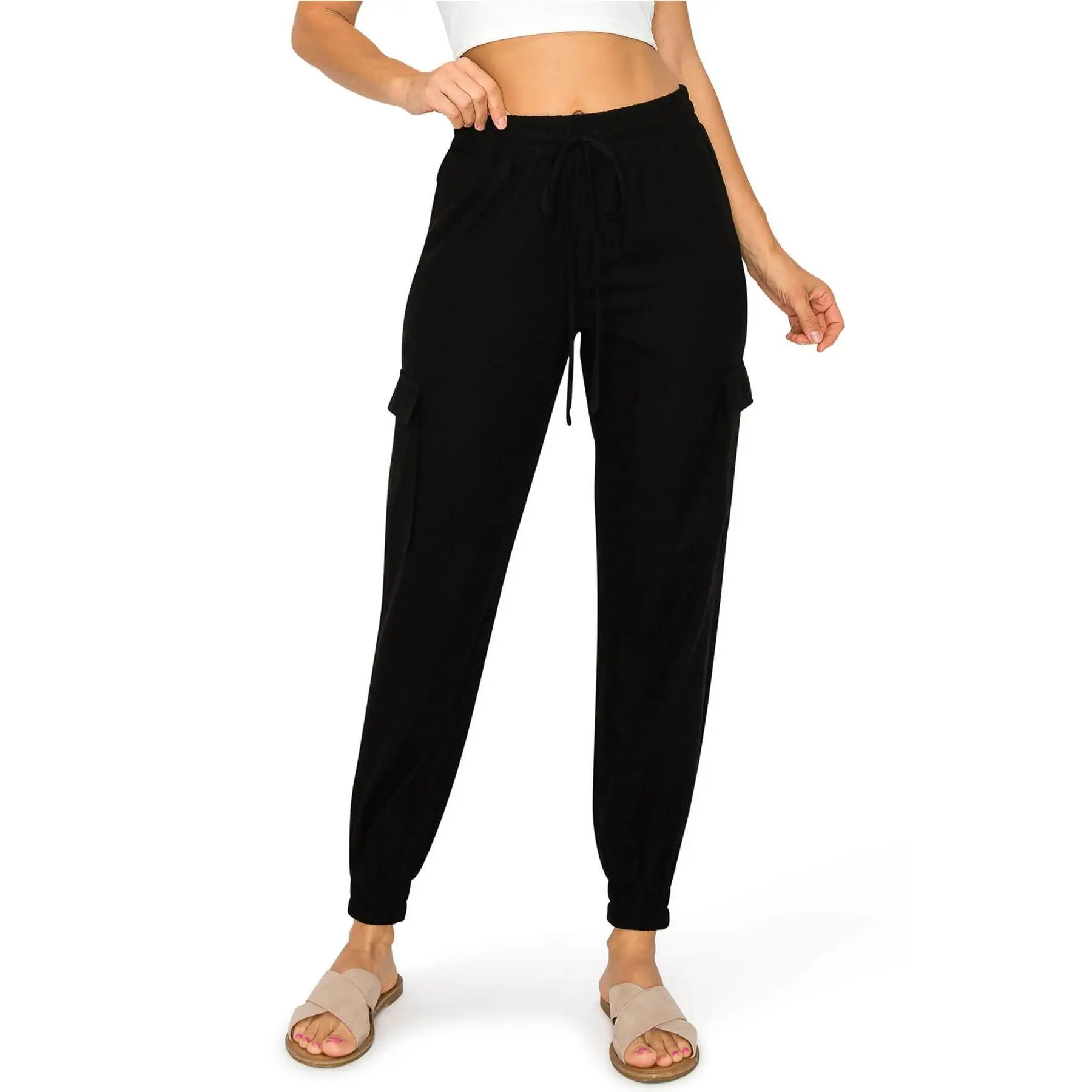 Cargo Pocket Drawstring Linen Jogger Pants