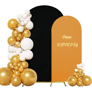 Chiara Set of 2 Spandex Fitted Arch Backdrop Covers for Wedding Arch Decor with Round Top and Banners Ornaments (6.6 FT Gold & 7.2 FT Black) Decorations Supplies Balloon