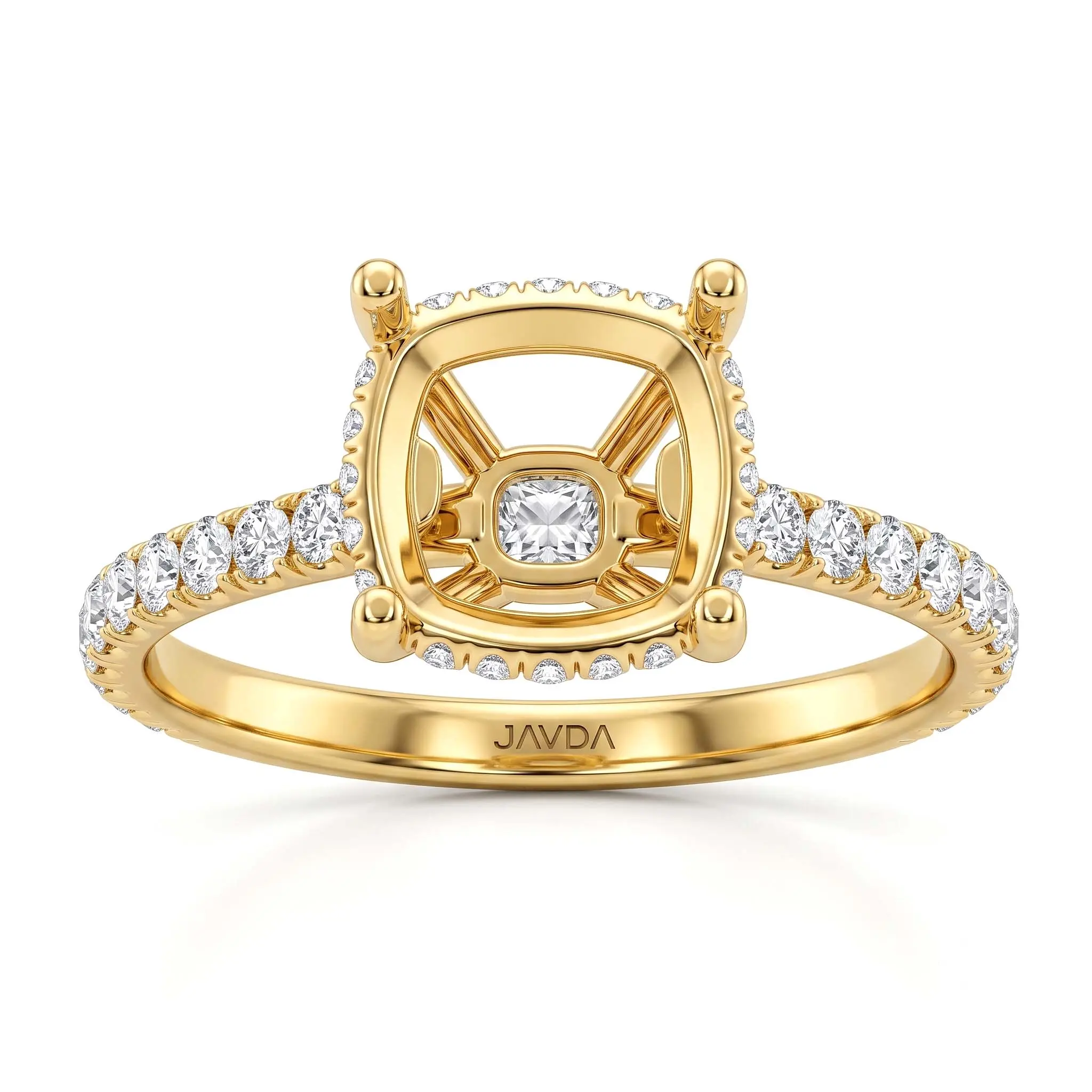 Square Cushion French U Pave Hidden Halo Diamond Semi-Mount Engagement Ring | 14k White/Yellow/Rose Gold | 0.52 CTW Lab Diamonds | Fits 1ct to 6ct Square Cushion Center Stone | JAVDA
