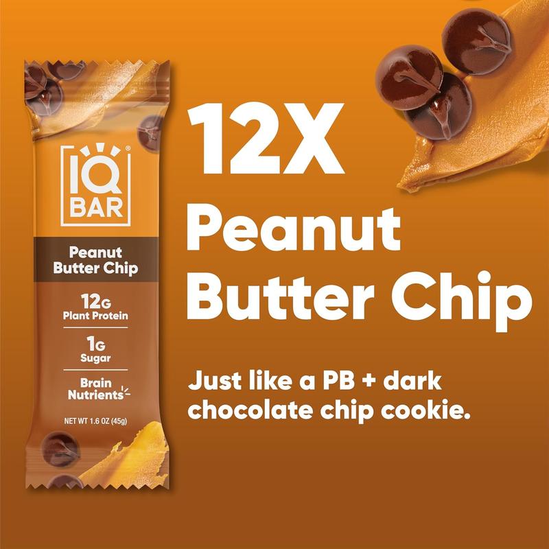 HOT-HOT-IQBAR Brain and Body Plant Protein Bars - Peanut Butter Chip - 12 Count, Low Carb, High Fiber, Gluten Free, Vegan Snacks - Low Sugar Keto Energy Bars